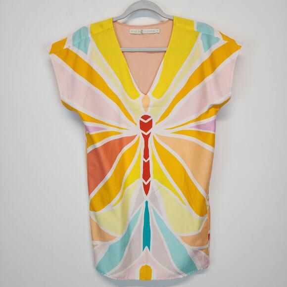 Marie Oliver Andi Butterfly Mini Dress Size XS Sleeveless Colorful Silk Designer - Picture 12 of 13